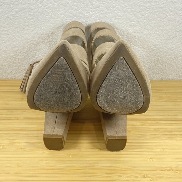 G by Guess Taupe Suede Caged Block Heels Pointed Toe Strappy Pumps Size 7 - Picture 6 of 8